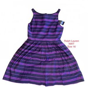Ralph Lauren NWT size 16 girls dress Navy with purple stripes